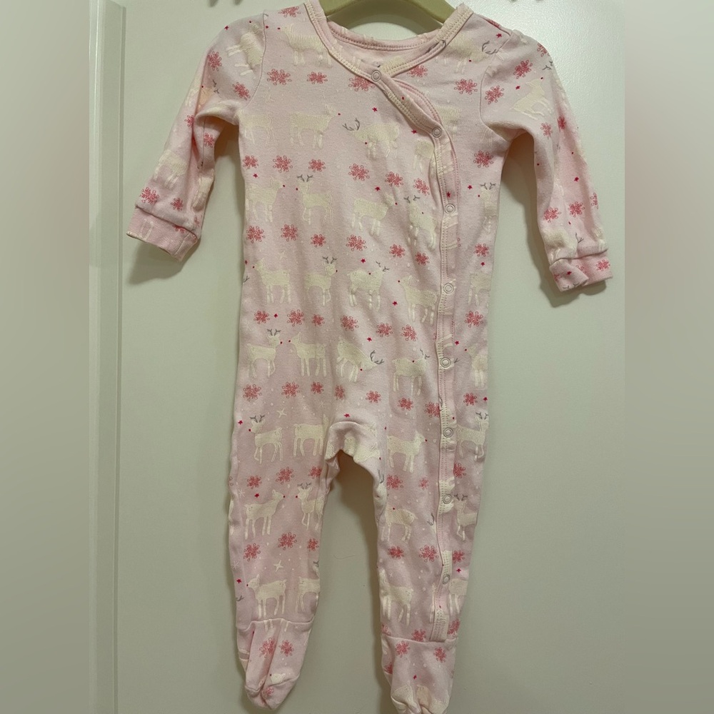 PEHR-Pink Kids One Piece with Reindeer and Snowflakes